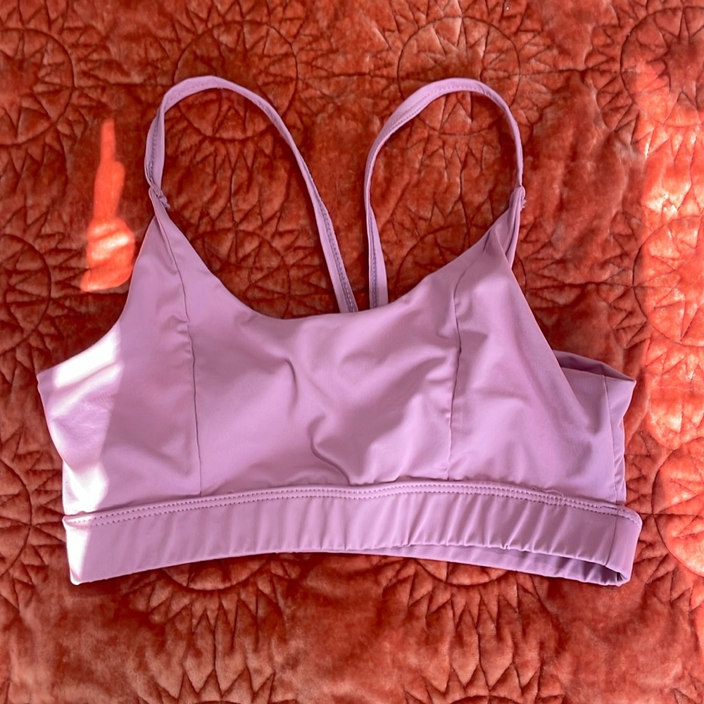 Love & Other Things Petite gym twist back sports bra in mauve